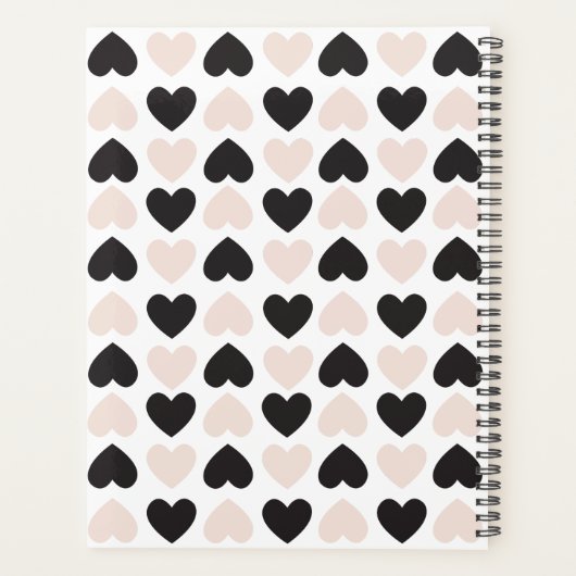 Moderne Blush Roze Zwart Liefde Harten Monogram Planner (Achterkant)