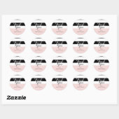 Moderne Blush Roze Zwart & Wit Streep Party Ronde Sticker (Vel)