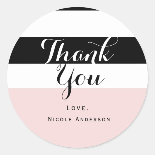 Moderne Blush Roze Zwart & Wit Streep Party Ronde Sticker (Voorkant)