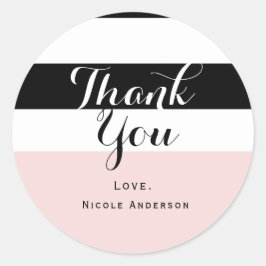 Moderne Blush Roze Zwart & Witte Streep Feestje Ronde Sticker