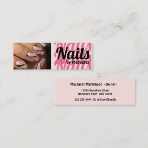 Moderne Blush Roze Zwarte Krachtige Foto Nagelsalo Mini Visitekaartje