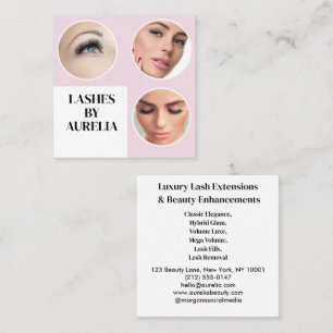 Moderne Blush Roze Zwarte Script 3 Foto Wimpers Vierkante Visitekaartje