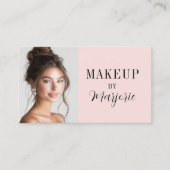 Moderne Blush Roze Zwarte Script Foto Make-up Visitekaartje (Voorkant)