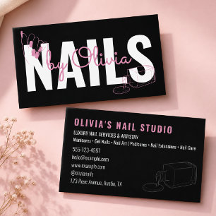 Moderne Blush Roze Zwarte Script Lijn-Kunst Nagel Visitekaartje