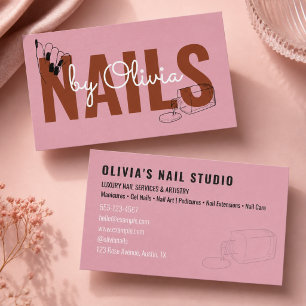 Moderne Blush Roze Zwarte Script Lijn-Kunst Nagel Visitekaartje