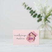 Moderne Blush Roze Zwarte Script Make-up Visitekaartje (Staand voorkant)
