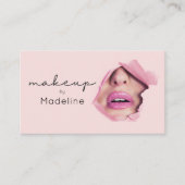 Moderne Blush Roze Zwarte Script Make-up Visitekaartje (Voorkant)