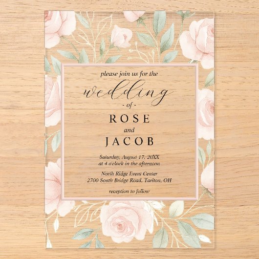 Moderne Blush Rozen Acryl Trouwuitnodiging Uitnodigingen (Voorkant)