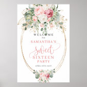 Moderne Blush Rozen Groene Sweet 16 Welkom Poster (Voorkant)