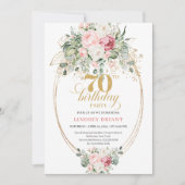 Moderne Blush Rozen Groenery 70e Verjaardagsuitnod Kaart (Voorkant)