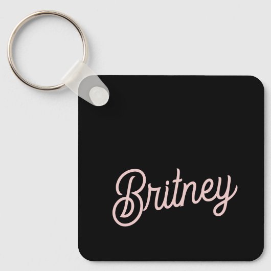 Moderne Blush Stof Roze Monogram en Naam Sleutelhanger (Voorkant)