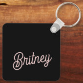 Moderne Blush Stof Roze Monogram en Naam Sleutelhanger (Achterkant)