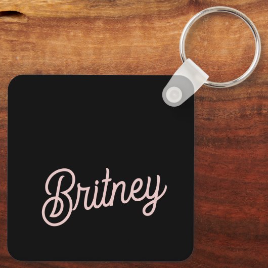 Moderne Blush Stof Roze Monogram en Naam Sleutelhanger (Achterkant)