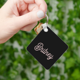 Moderne Blush Stof Roze Monogram en Naam Sleutelhanger