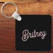 Moderne Blush Stof Roze Monogram en Naam Sleutelhanger (Voorkant)