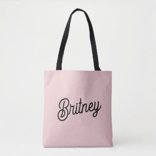 Moderne Blush Stof Roze Monogram en Naam  Tote Bag