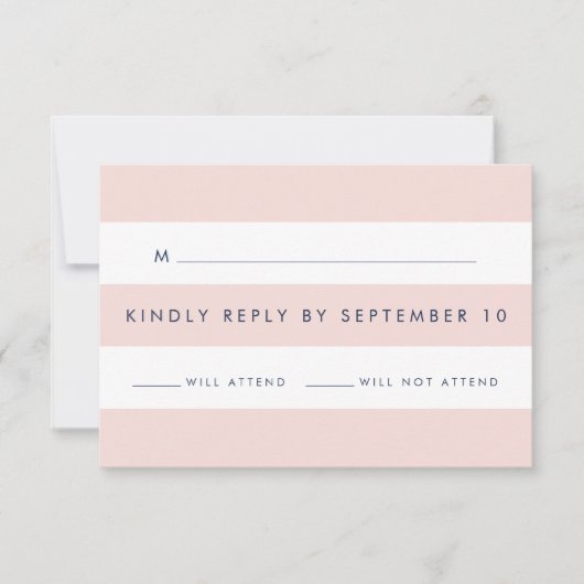Moderne Blush Stripe RSVP Kaartje (Voorkant)