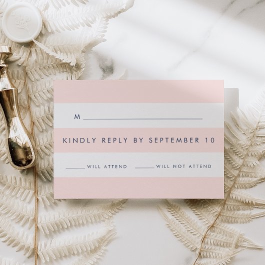 Moderne Blush Stripe RSVP Kaartje