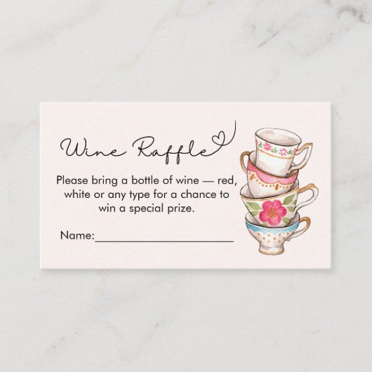 Moderne Blush Tea Party Bruids Wijn Raffle Informatiekaartje (Voorkant)