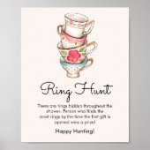 Moderne Blush Tea Party Ring Hunt Spel Bruids Poster (Voorkant)