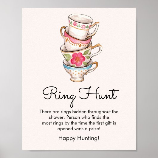 Moderne Blush Tea Party Ring Hunt Spel Bruids Poster (Voorkant)