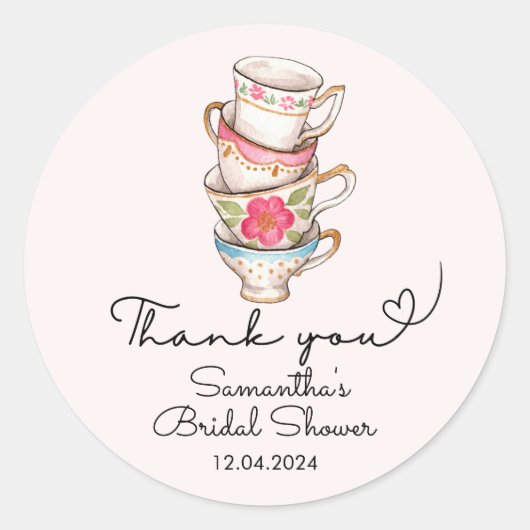 Moderne Blush Thee Party Bruiloft Danken  Ronde Sticker (Voorkant)