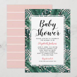 Moderne Blush Tropische Palmblad Baby Shower Kaart