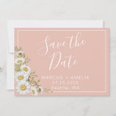 Moderne Blush & White Daisies Save The Date (Voorkant)