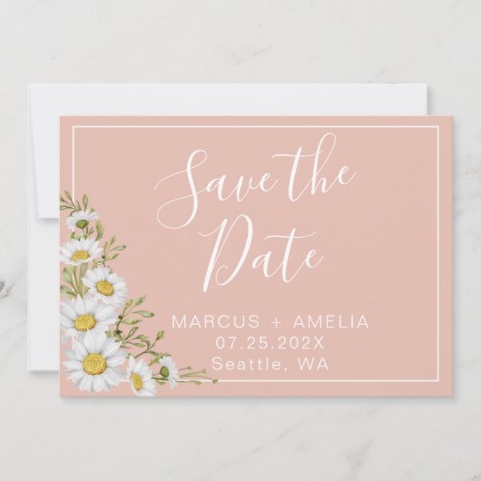 Moderne Blush & White Daisies Save The Date (Voorkant)
