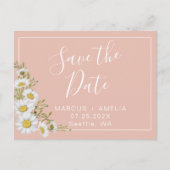 Moderne Blush & White Daisies slaan de datum op Aankondigingskaart (Voorkant)