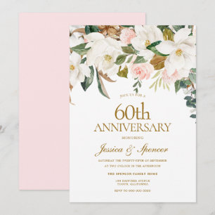 Moderne Blush White Floral 60th Wedding Jubileum Kaart