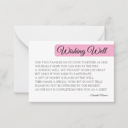Moderne Blush Wishing Well Minimalistische Bruilof Notitiekaartje (Voorkant)