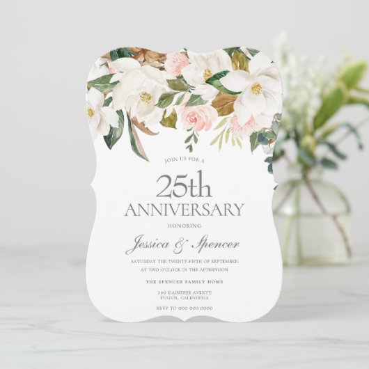 Moderne Blush Witte Bloem 25e Huwelijksjubileum Kaart (Staand voorkant)