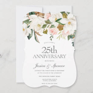 Moderne Blush Witte Bloem 25e Huwelijksverjaardag Kaart