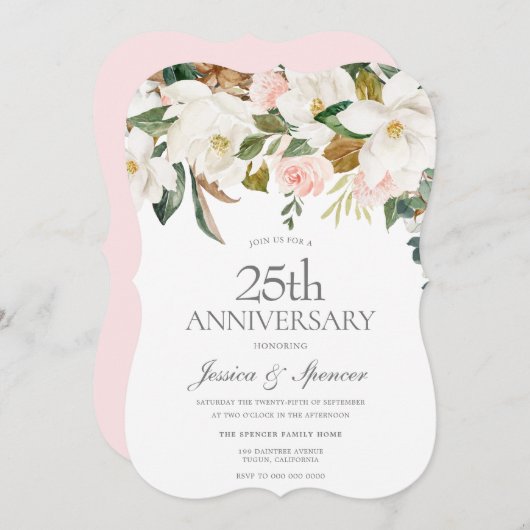 Moderne Blush Witte Bloem 25e Trouwdagjubileum Kaart (Voorkant / Achterkant)