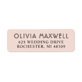Moderne Blush Zwarte Art Deco Trouwadres Etiket (Voorkant)