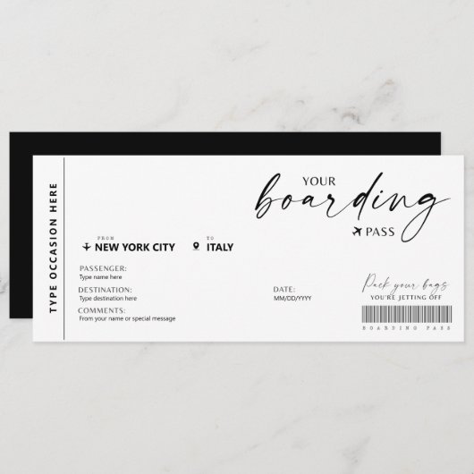 Moderne boarding pass verrassingsvliegticket (Voorkant / Achterkant)