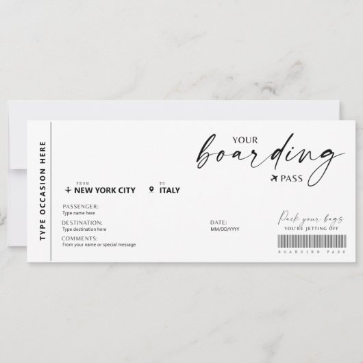 Moderne boarding pass verrassingsvliegticket (Voorkant)