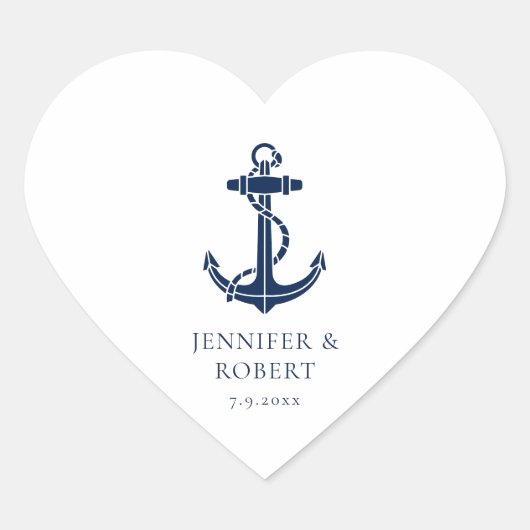 Moderne Boat Anker Strand Wedding Custom Hart Sticker (Voorkant)
