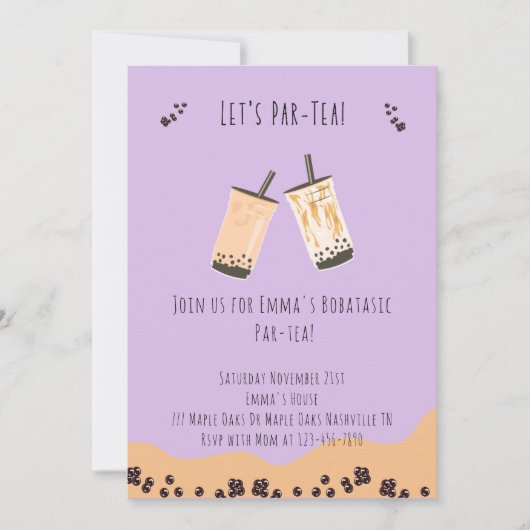 Moderne Boba Par-tea Bubble thee Verjaardagsuitnod Kaart (Voorkant)