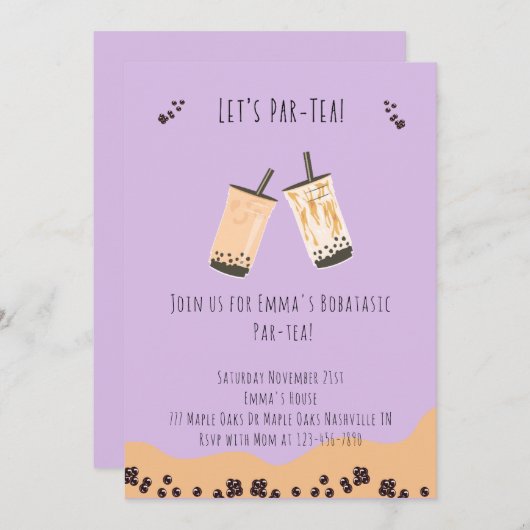 Moderne Boba Par-tea Bubble thee Verjaardagsuitnod Kaart (Voorkant / Achterkant)