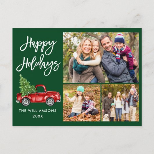 Moderne bocht voor penseelscript 3 Foto Green Holi Briefkaart (Voorkant)