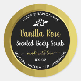 Moderne Body Serub Verpakkingslabels Goud en Zwart Ronde Sticker
