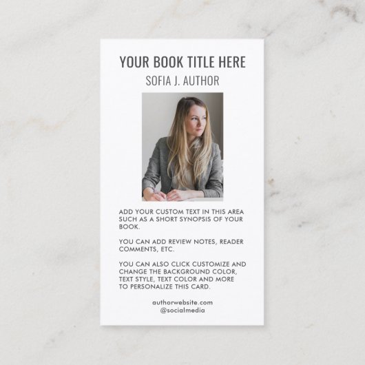 Moderne Boekenauteur Hoesje & Fotopromotie Visitekaartje (Achterkant)