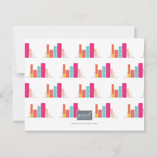 Moderne boekenplank in koraal en roze dank u notitiekaartje (Achterkant)