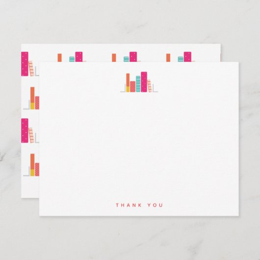 Moderne boekenplank in koraal en roze dank u notitiekaartje (Voorkant / Achterkant)