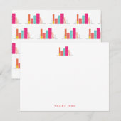 Moderne Boekenplank in Koraal & Roze Dank Je Notitiekaartje (Voorkant / Achterkant)