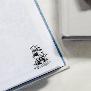 Moderne Boekplaat Schip Nautilus Bibliotheek Boek  Rubberstempel