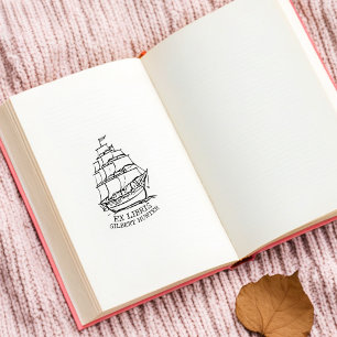 Moderne Boekplaat Schip Nautilus Bibliotheek Boek  Rubberstempel