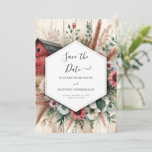 Moderne boerderij Barnyard bruiloft Save The Date (Staand voorkant)